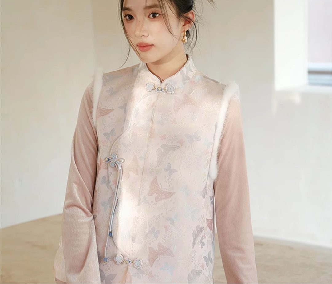 新中式復古中國風 气质盘扣上衣背心 - 女装背心 - 聚酯纤维 粉红色