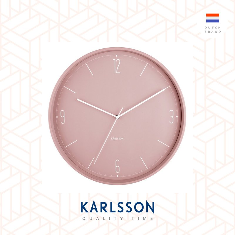 荷兰 Karlsson, Wall clock Numbers & Lines matt faded pink - 时钟/闹钟 - 其他金属 粉红色