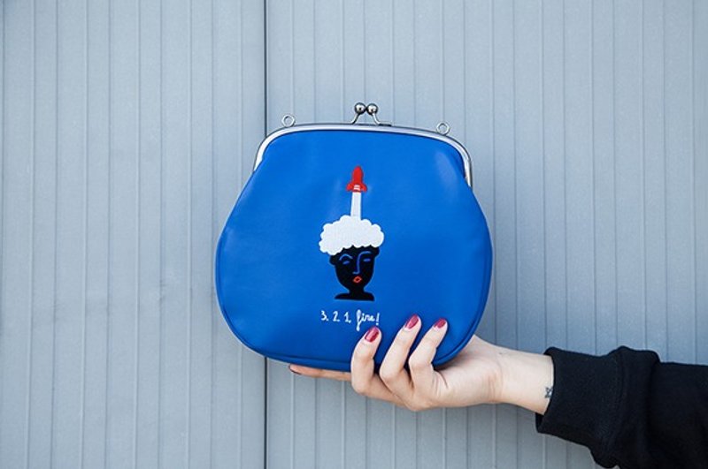 YIZISTORE 皮革刺绣口金包 单肩背包/斜挎包－火箭 - 侧背包/斜挎包 - 真皮 蓝色