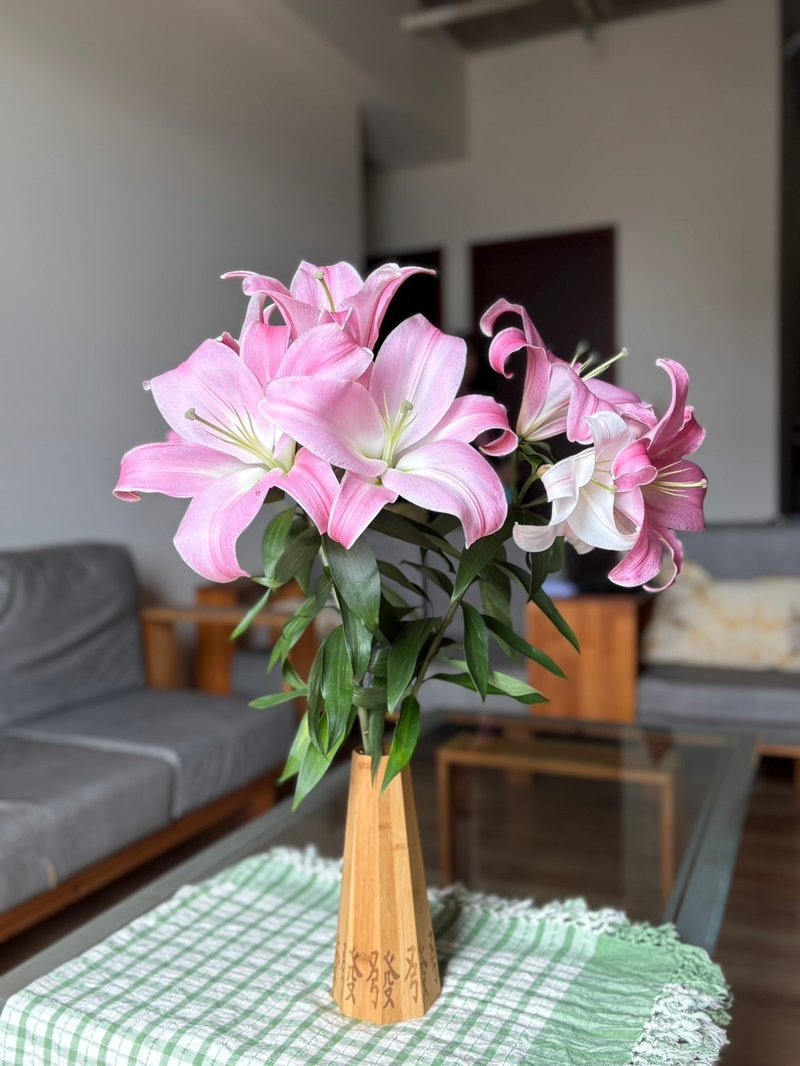原是竹艺 孟宗竹层积板 八边形一路发 花瓶 发瓶 - 花瓶/陶器 - 木头 卡其色