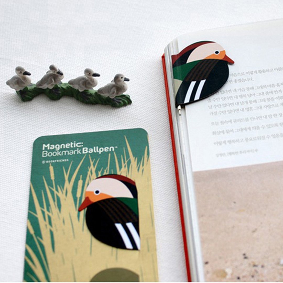 bookfriends鸟类造型磁性书签含迷你笔/Mandarin Duck 鸳鸯 - 书签 - 纸 红色