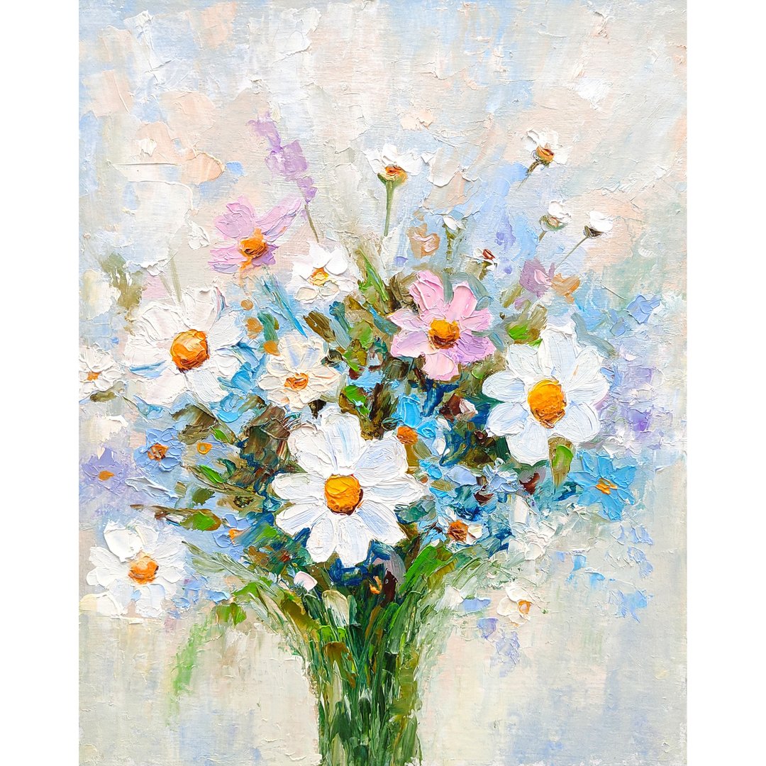 雏菊花束原创绘画花墙艺术花卉厚涂艺术手工油画油画原作 - 海报/装饰画/版画 - 其他材质 多色