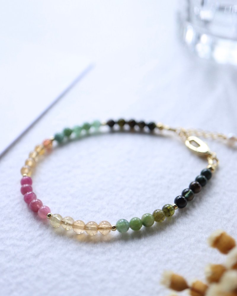 彩碧玺 珍珠尾链 极细手链 18KGP - 手链/手环 - 水晶 