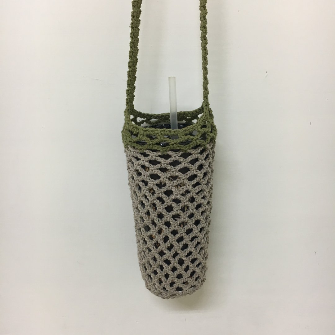 两用瓶装编织网袋・卡其抹茶 - 手提包/手提袋 - 棉 卡其色