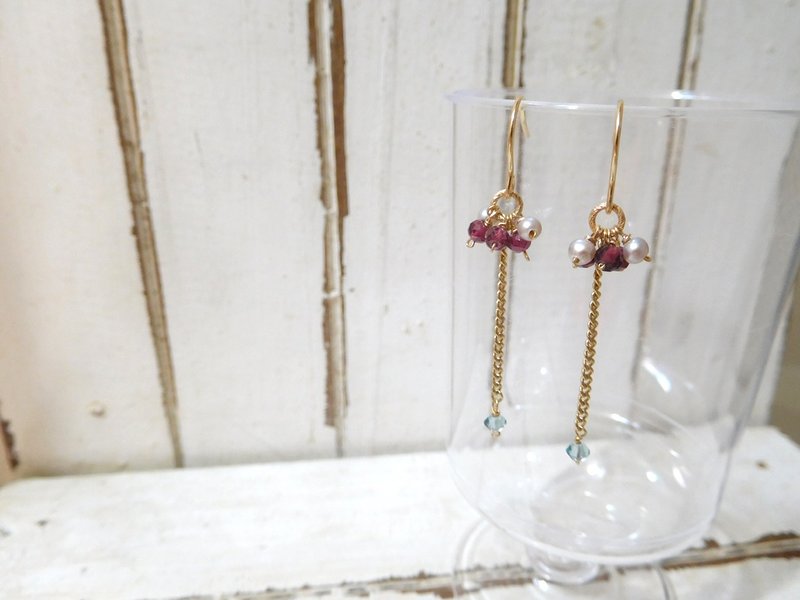 包14k金针石榴石灰珍珠耳环 可改夹 - 耳环/耳夹 - 其他材质 金色