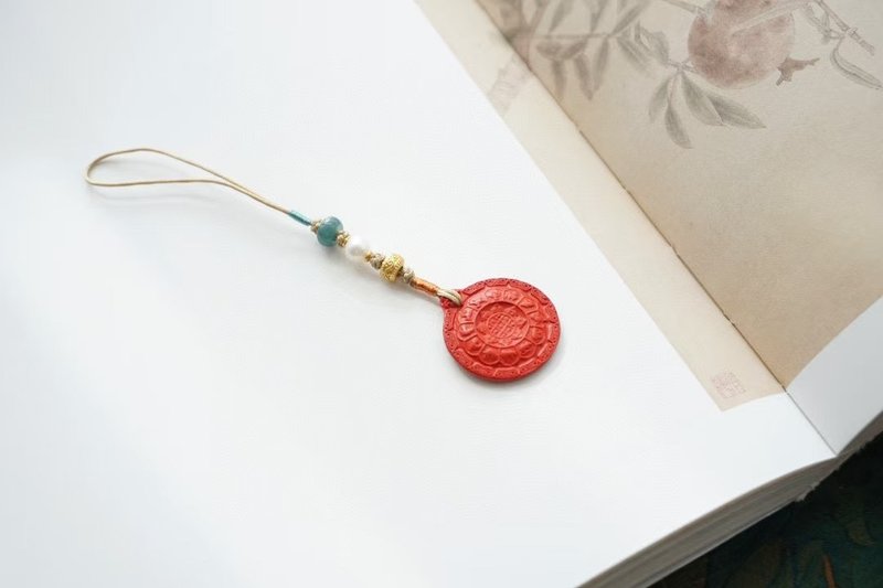 天然高含量九宫八卦朱砂手机挂包挂 辟邪 防小人 开运 转运 - 钥匙链/钥匙包 - 水晶 