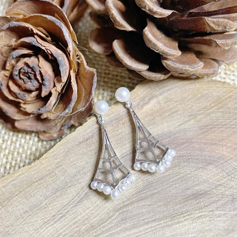 雨露 天然淡水珍珠 耳环 925 纯银 母亲节 情人节 礼物 - 耳环/耳夹 - 珍珠 白色