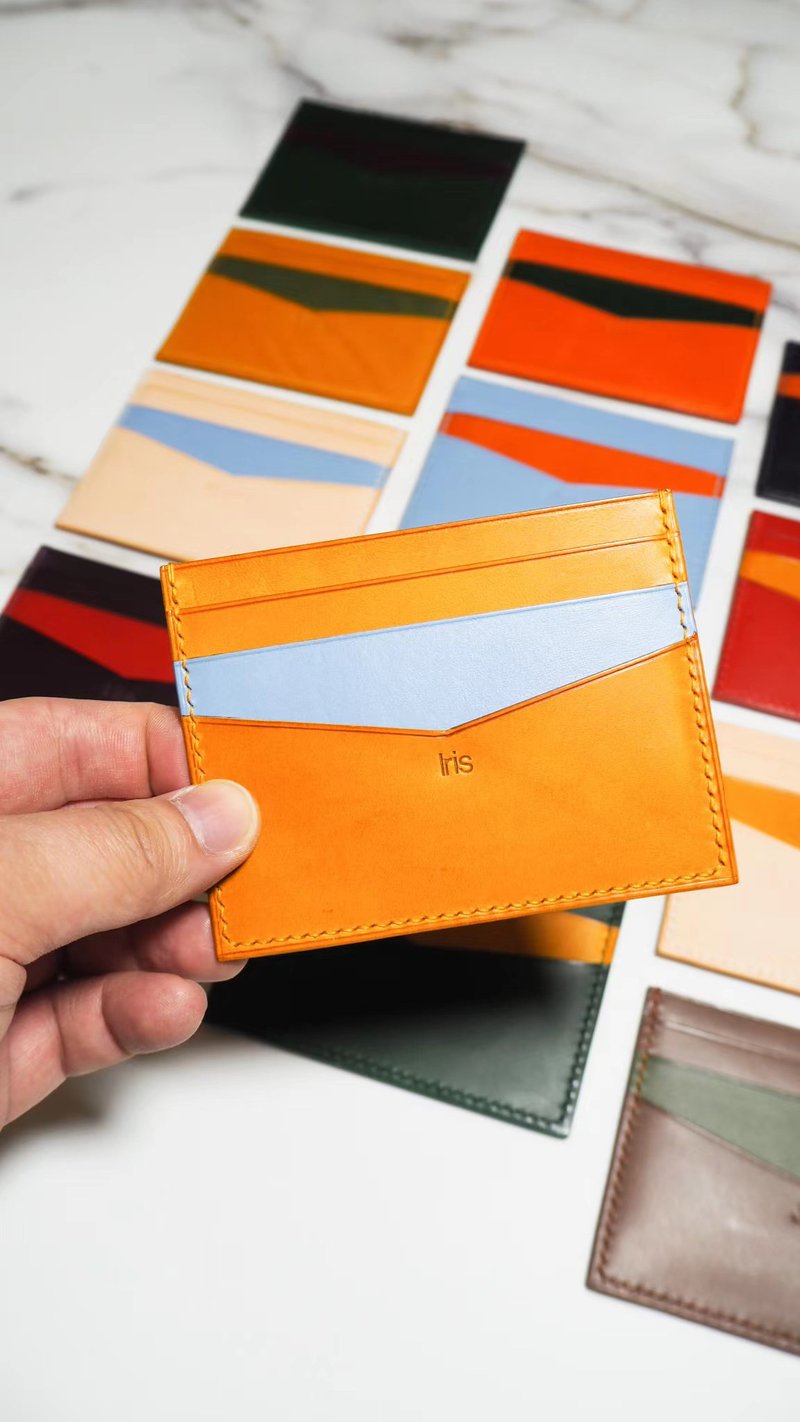 定制意大利植鞣牛皮革卡片套 - 名片夹/名片盒 - 真皮 橘色