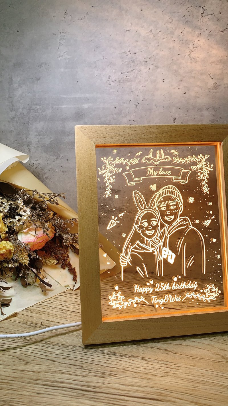 可爱版画风 定制化雕刻夜灯 相框遥控小夜灯 独家画风 圣诞节礼物 - 灯具/灯饰 - 压克力 透明