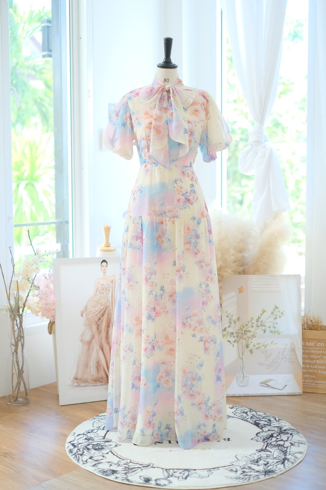 长洋装 公主袖 伴娘服 复古洋装 - 洋装/连衣裙 - 聚酯纤维 黄色