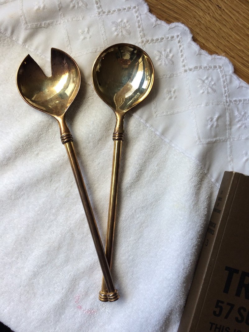 古铜金沙拉餐具组 一对 - 餐刀/叉/匙组合 - 其他金属 金色