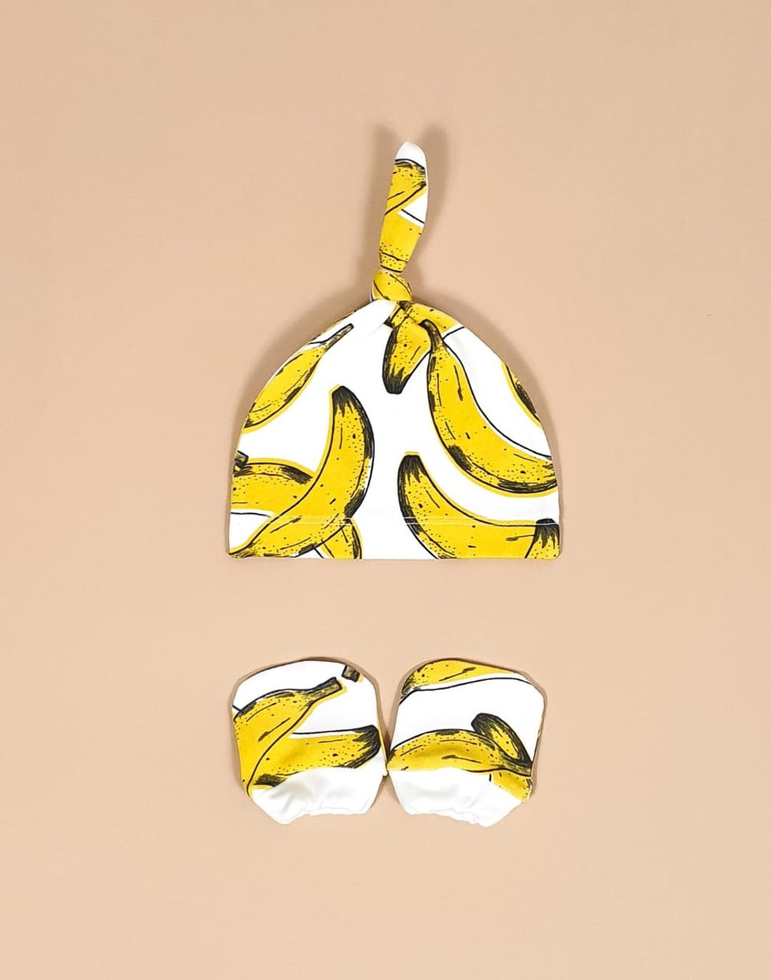 Bananas baby mittens and knot hat, organic baby clothes, newborn mittens and hat - 婴儿帽/发带 - 棉 多色