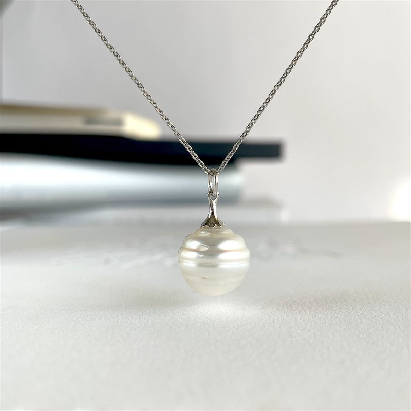 Cute round circle South Sea pearl bud-shaped pendant/13mm - 项链 - 珍珠 白色