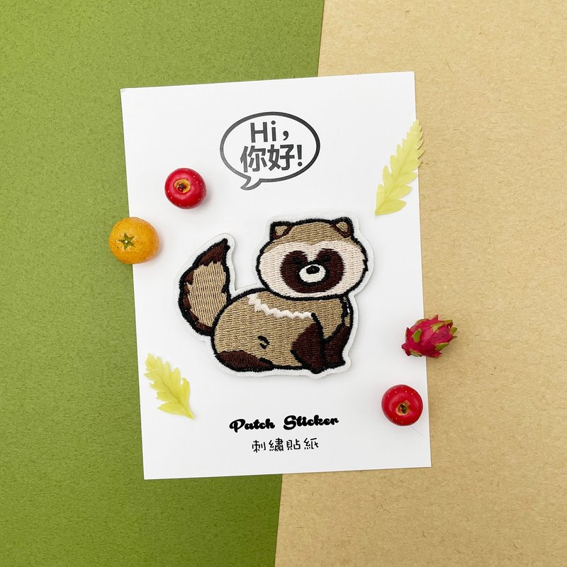 刺绣贴纸-狸猫 - 贴纸 - 绣线 卡其色