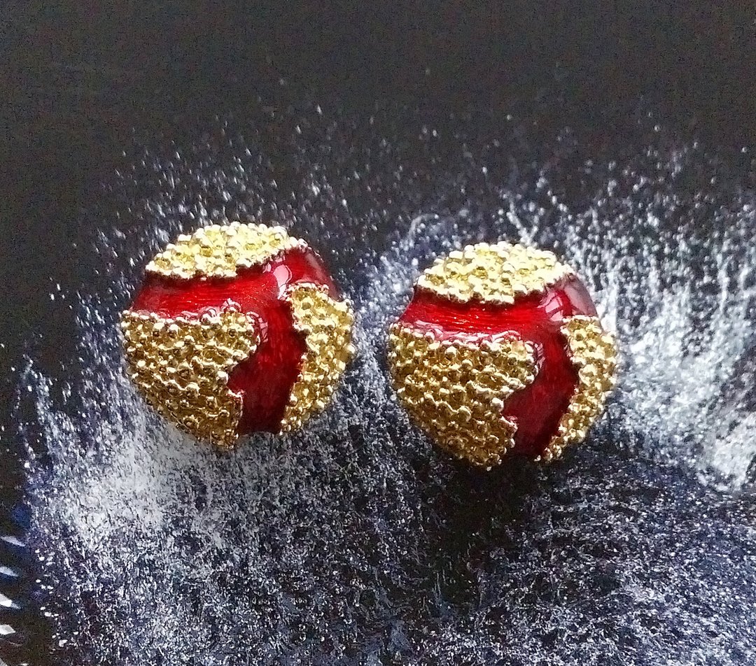Vintage Jewelry 西洋古董饰品 岩浆 红色调 夹式耳环 - 耳环/耳夹 - 其他材质 金色