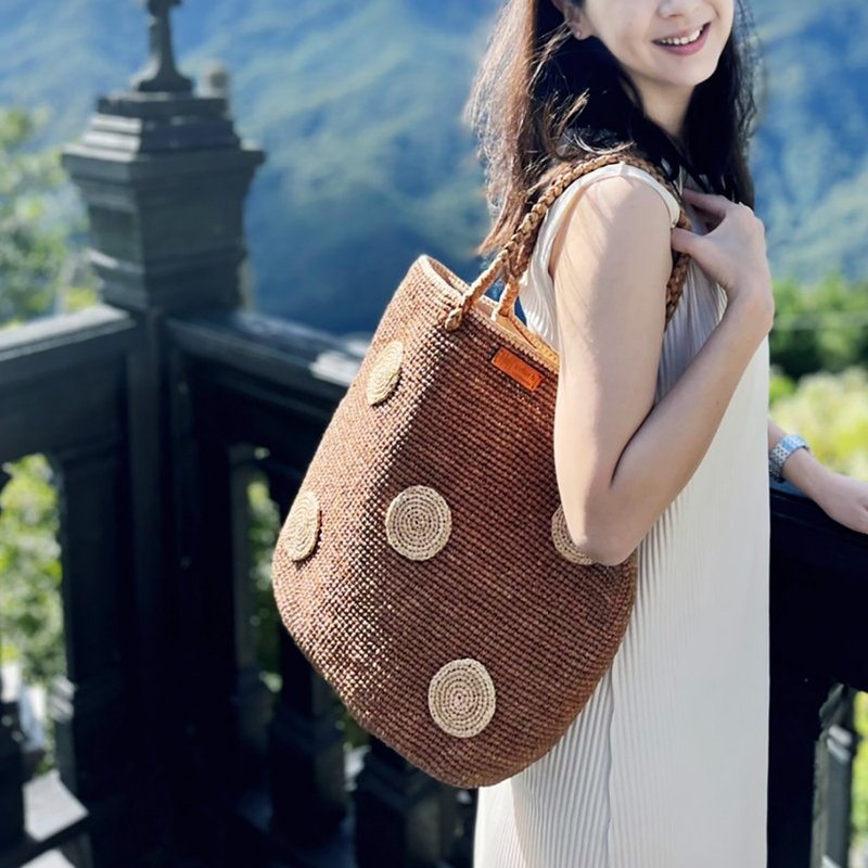 拉菲草手提袋 Doris 奶油焦糖色 / Raffia tote bag - 手提包/手提袋 - 其他材质 