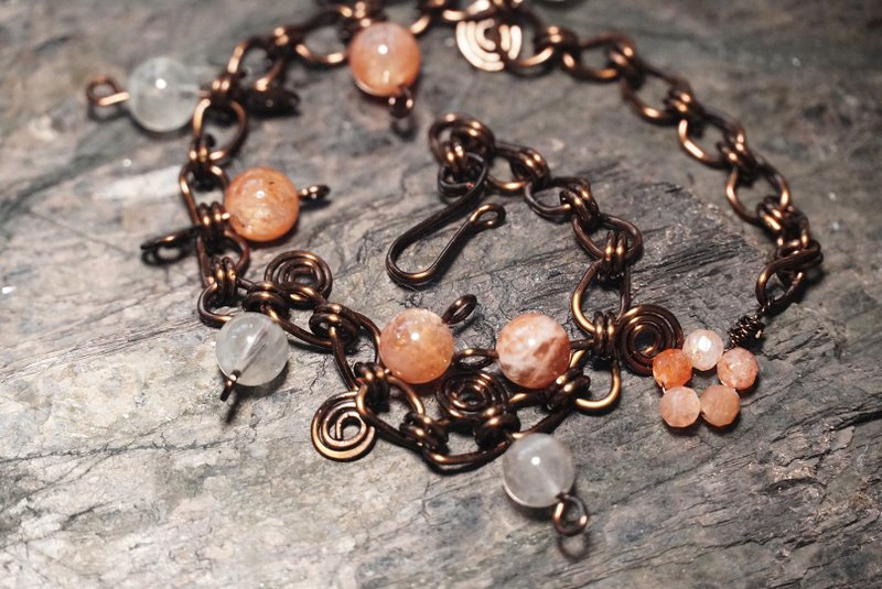 **阿鲁沙水晶** 造型手链 铜线编织 水晶原矿 正向能量 - 手链/手环 - 水晶 橘色