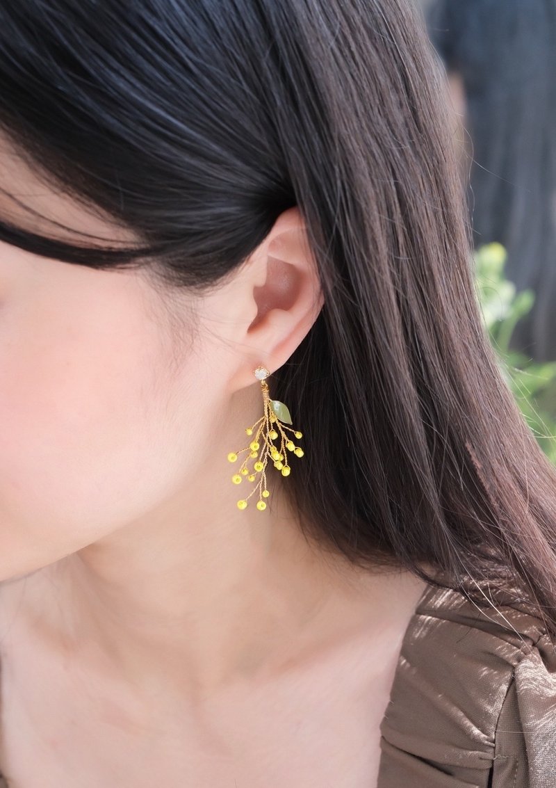 金合欢 春天气息耳环 - 耳环/耳夹 - 其他材质 黄色