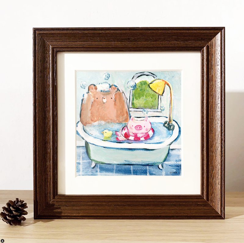 【印刷画/原画】Little Bear and Pig - Take a Bath 洗澡 - 海报/装饰画/版画 - 其他材质 
