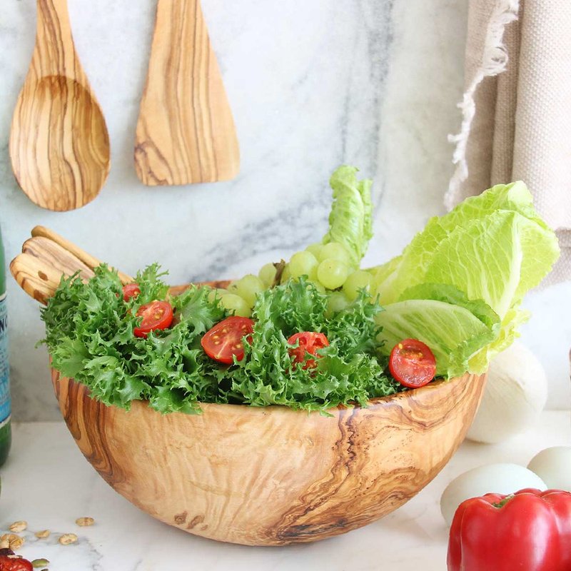 Classic木沙拉盆-24厘米特大-一体成形料理-木盆 - 碗 - 木头 咖啡色