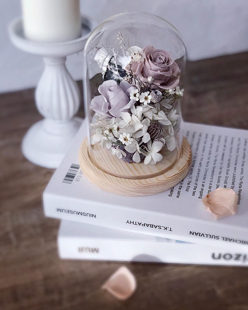 永生花玻璃盅(无灯)/永生花/居家布置/办公室疗愈小物/送礼小物 - 干燥花/捧花 - 其他材质 