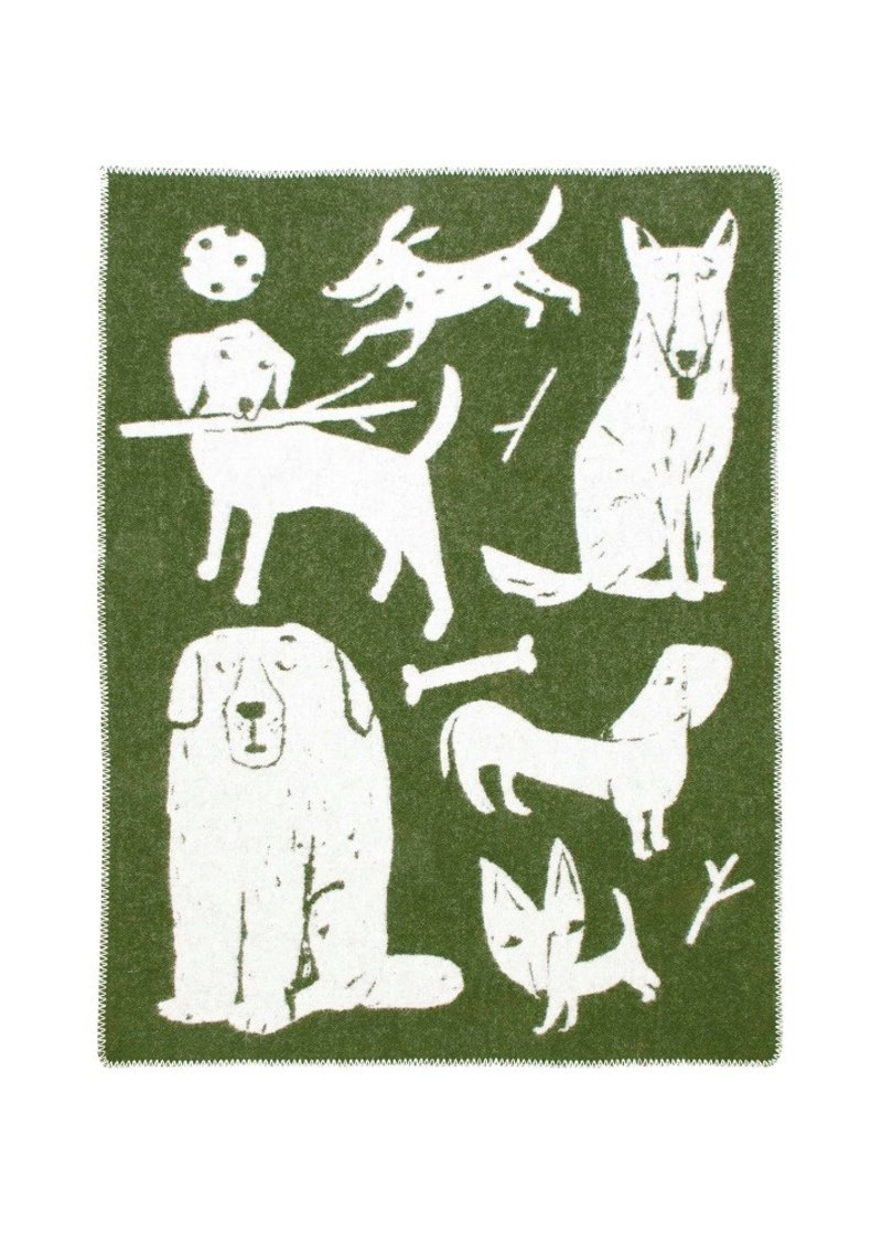 MATTI PIKKUJÄMSÄ合作款羊毛毯 (狗狗集会 橄榄绿/小) - 被子/毛毯 - 羊毛 绿色