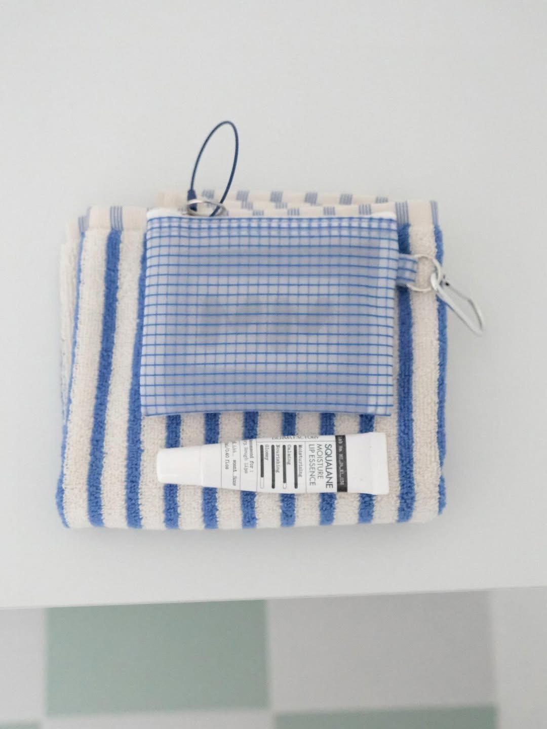 韩国品牌 MINMIN 附钥匙圈挂环 网状防泼水零钱包 - 蓝 - 零钱包 - 尼龙 蓝色