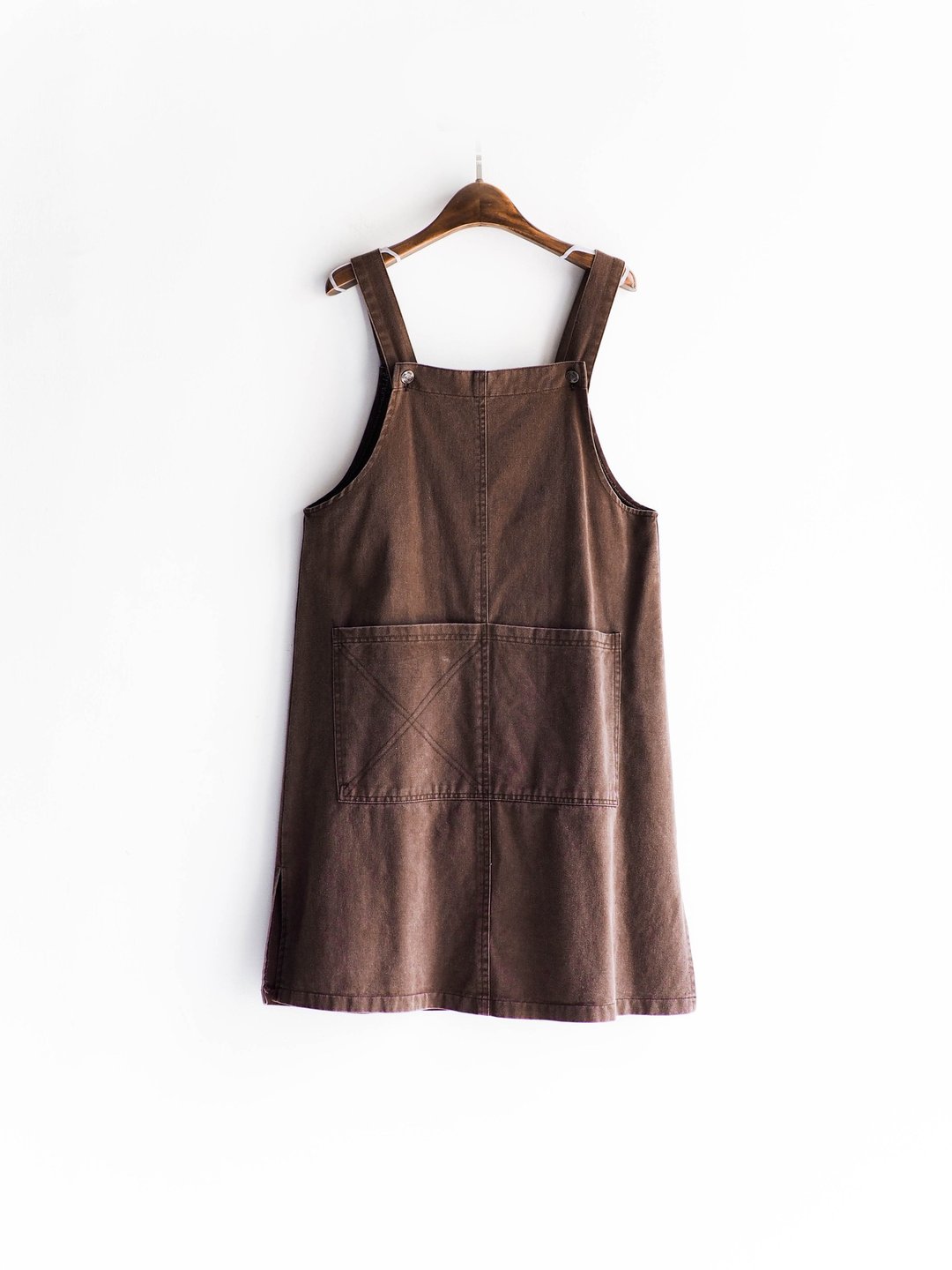 河水山 - 巧克力可可裁缝师午茶时光 连身丹宁吊带短裙 中性 日本 overalls oversize vintage - 洋装/连衣裙 - 棉．麻 咖啡色