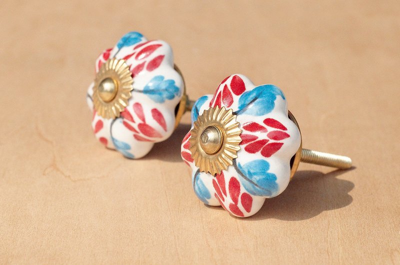 英式复古手绘陶瓷手把 / 陶瓷门把 / 陶瓷窗户门把 -清新风红蓝色 - 花瓶/陶器 - 陶 多色