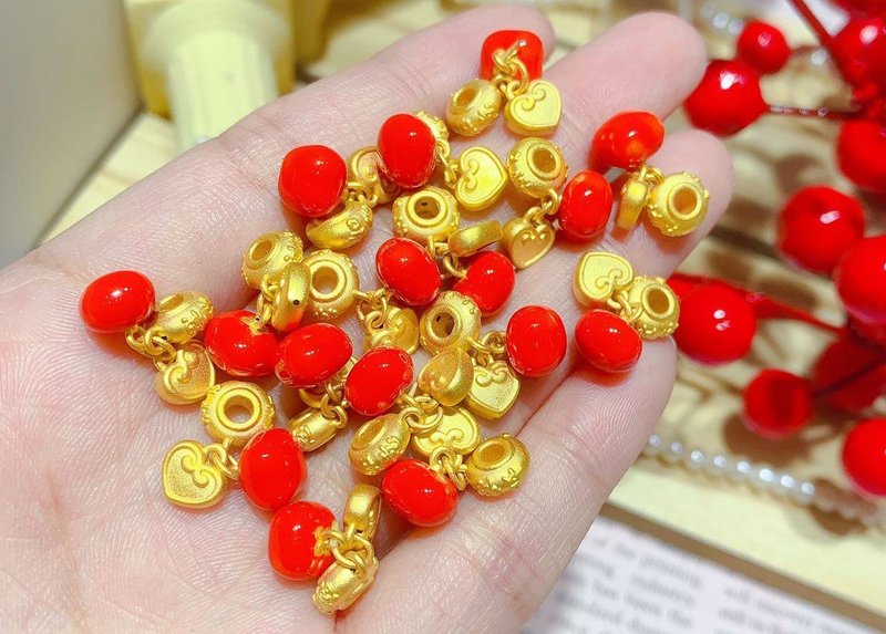 黄金坠子-柿柿顺利-爱心金饰-黄金9999 - 项链 - 24k 金 金色