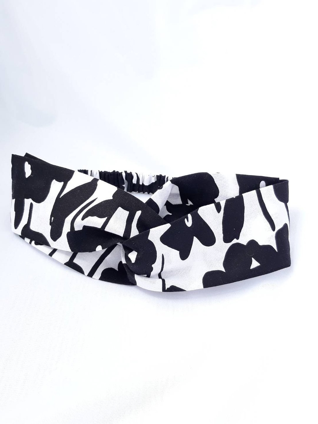 黑白大花手工发带 - 发带/发箍 - 棉 黑色