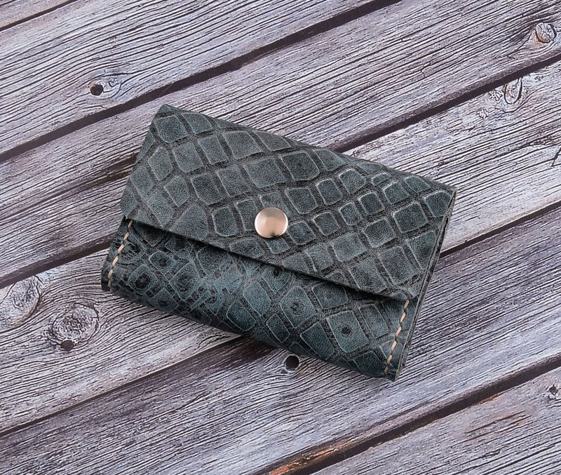 U6.JP6手工皮件-纯手工制进口牛皮蓝色压纹皮/简易钱包/万用包 - 皮夹/钱包 - 真皮 