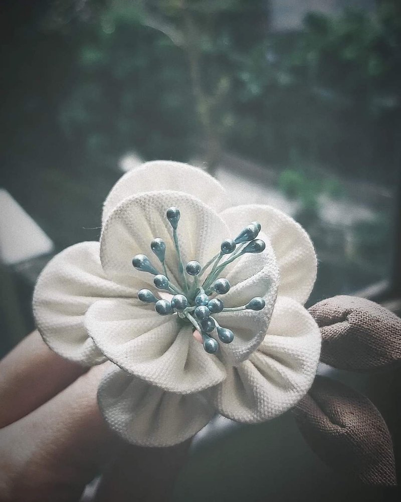 发簪/花簪/木簪/樟木/和风布花/细工花/つまみ细工/二十四节气 - 发饰 - 木头 白色