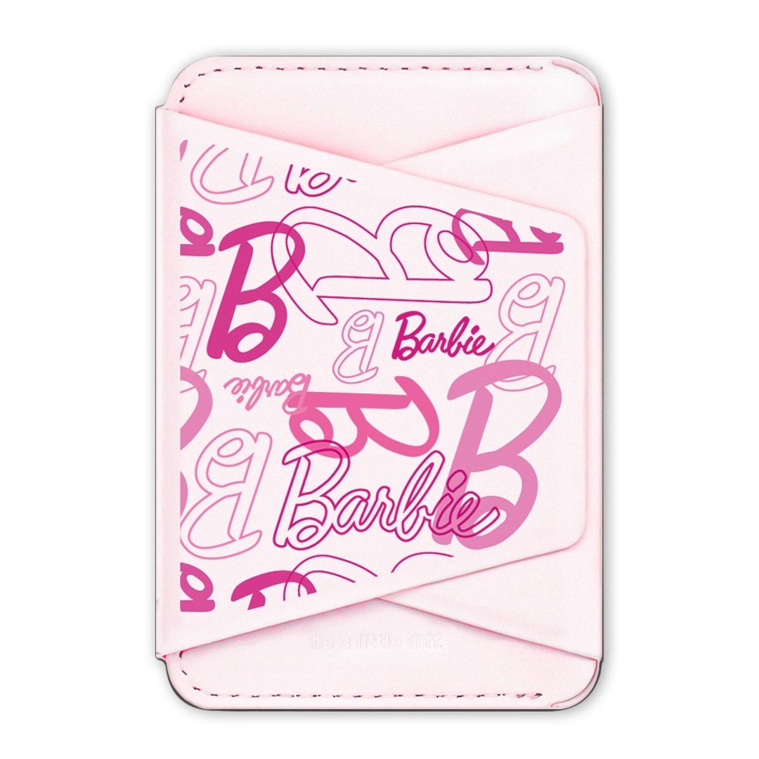 Riche MagSafe Barbie 涂鸦Logo 粉色款 支架磁吸卡包 小牛皮感 - 手机座/防尘塞 - 人造皮革 粉红色