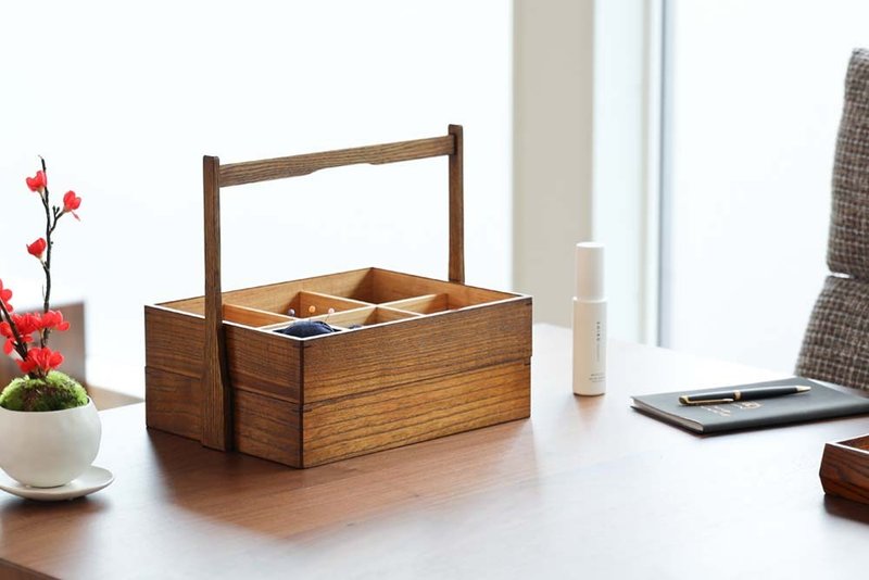 传统工艺品 江戸指物 手提重箱 - 收纳用品 - 木头 咖啡色