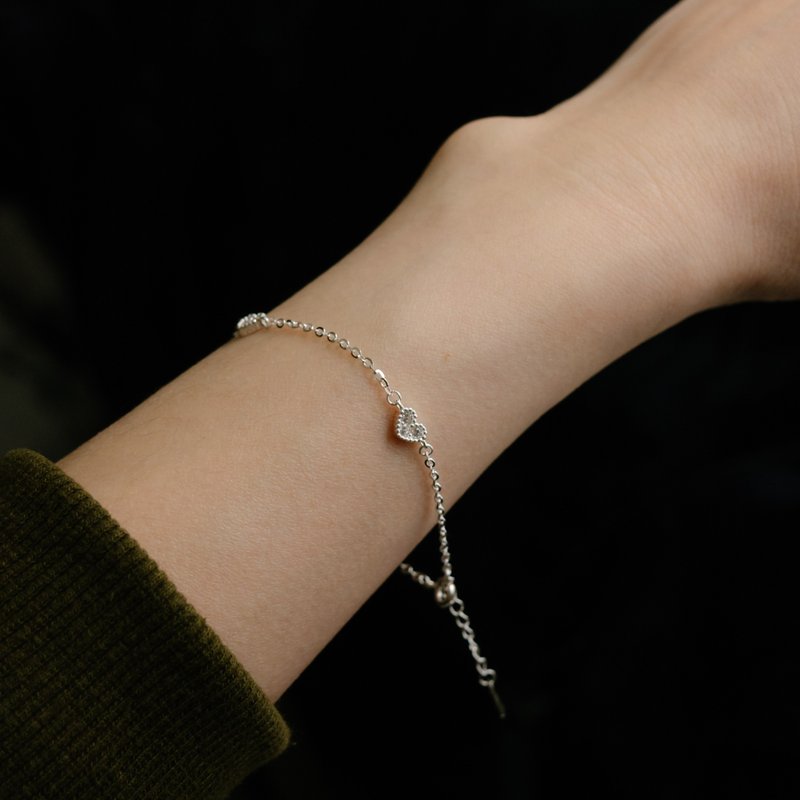 925 纯银 三心水钻手链 三连心手链 百搭手链 免费礼盒包装 - 手链/手环 - 纯银 银色