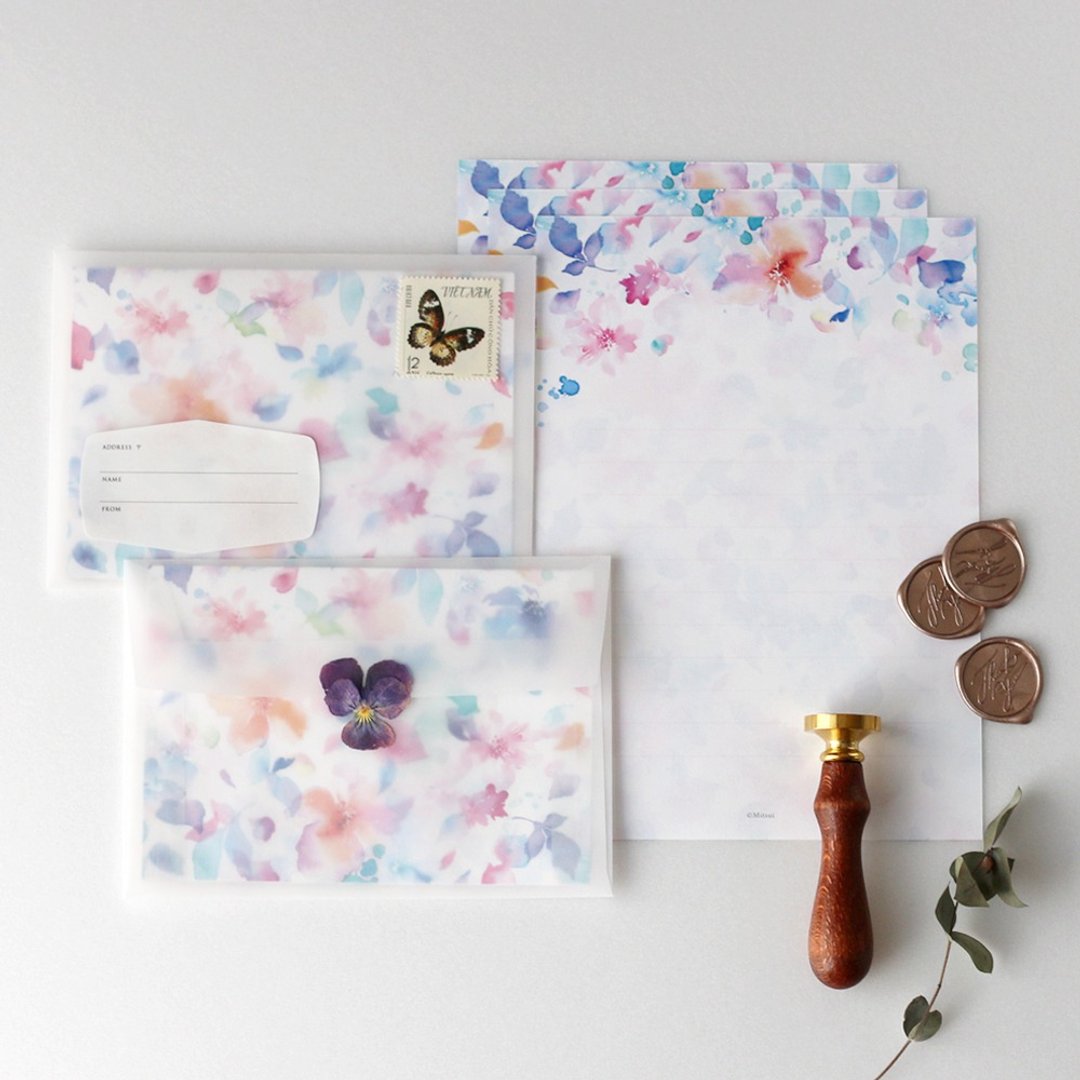Watercolor flower lover letter set - 信封/信纸 - 纸 多色