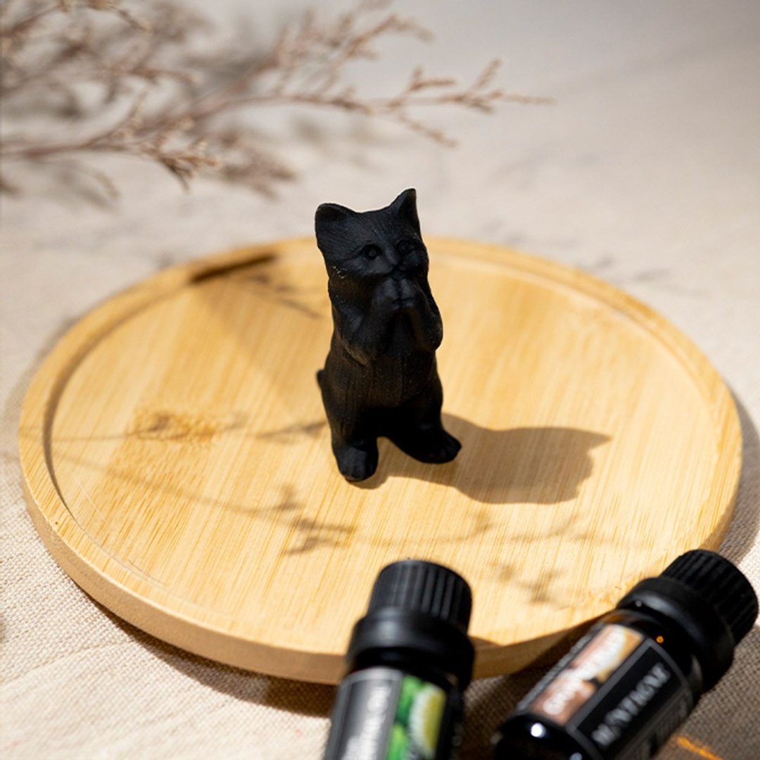 【Montagne】招财猫 | 黑曜石 | 扩香石公仔 扩香石 香氛 水晶 - 香薰/精油/线香 - 水晶 黑色