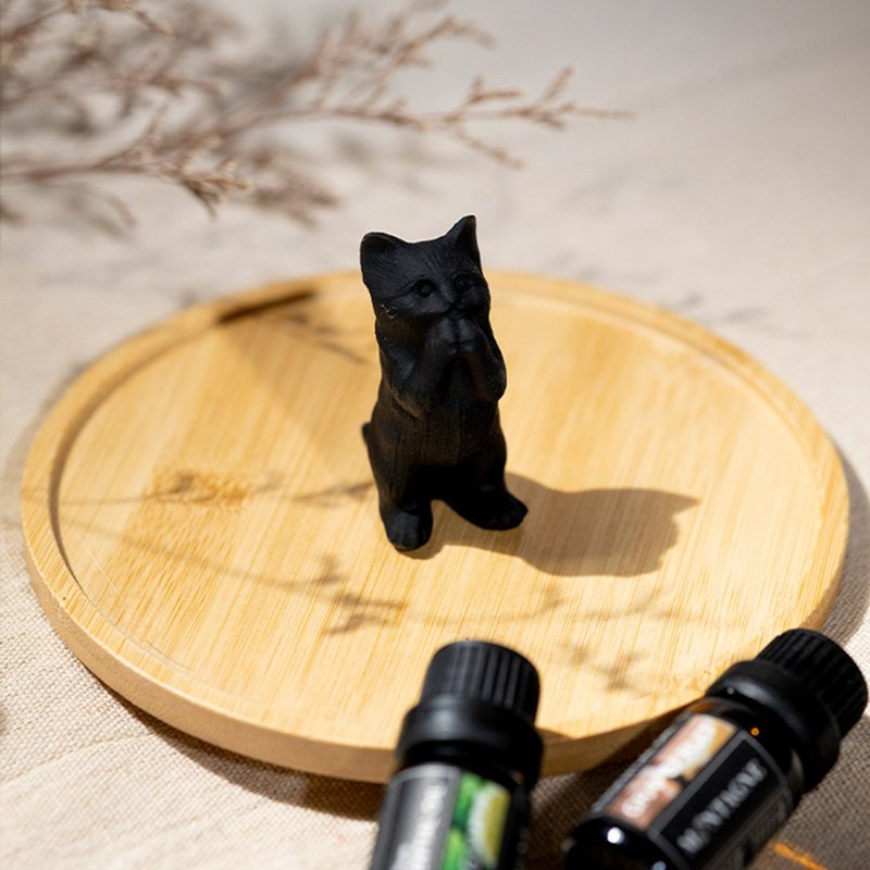 【Montagne】招财猫 | 黑曜石 | 扩香石公仔 扩香石 香氛 - 香薰/精油/线香 - 水晶 黑色