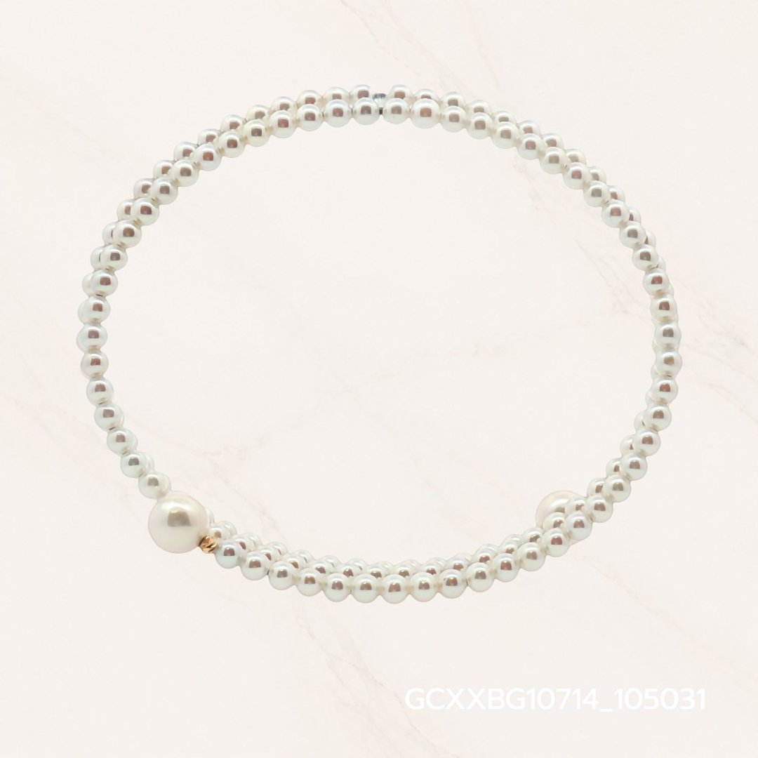 【黄金点缀】18K黄金淡水珍珠手镯 | 3mm & 6mm圆珠设计 - 手链/手环 - 珍珠 白色