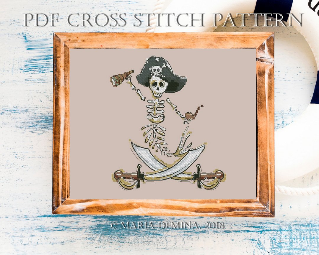 Merman Pirate Skeleton PDF cross stitch pattern - 手工艺教程/工具书 - 其他材质 
