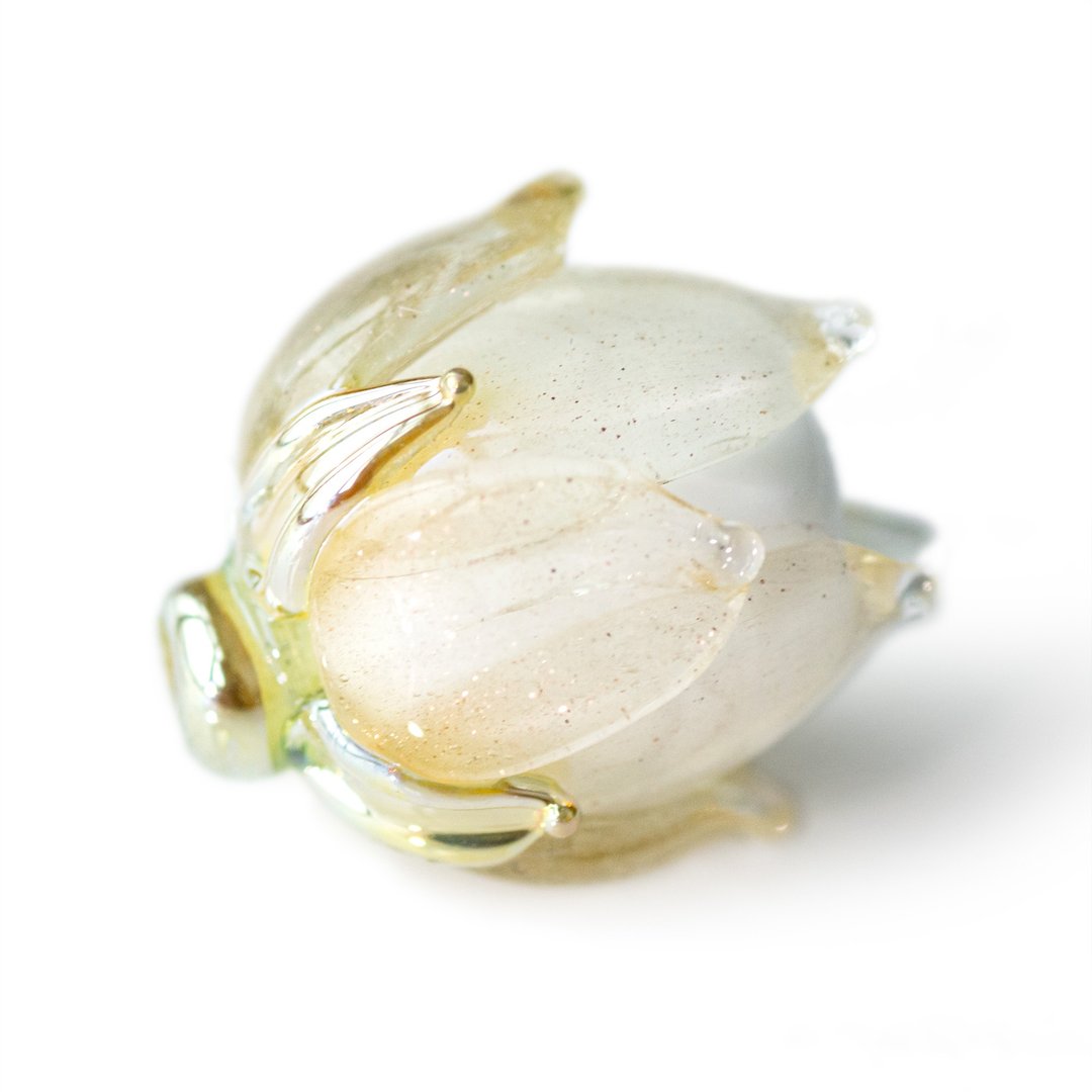 黄白渐层光感莲花灯工玻璃珠 1 入 - 陶艺 - 玻璃 金色
