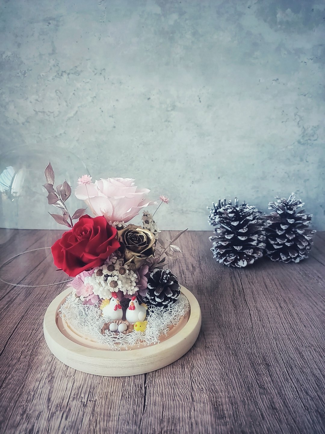 永生花带路鸡玻璃罩  干燥花/结婚礼物/居家摆饰 - 干燥花/捧花 - 植物．花 