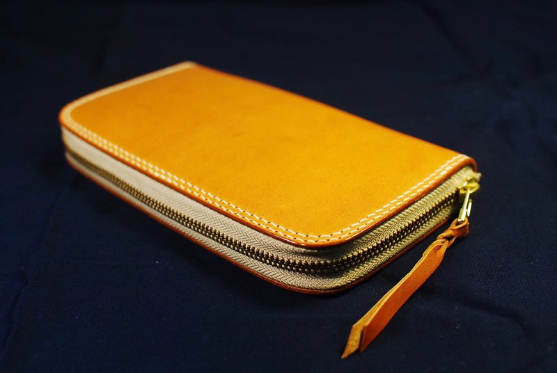 皮革拉链长夹 手工 真皮 钱包 城市探险家系列商品 CITY06CHA - 皮夹/钱包 - 真皮 咖啡色