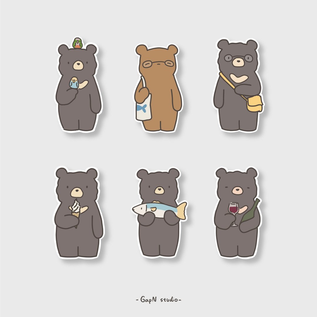 Lamud & MangKud Bear Hobbies Sticker 2024 系列 - 贴纸 - 防水材质 咖啡色