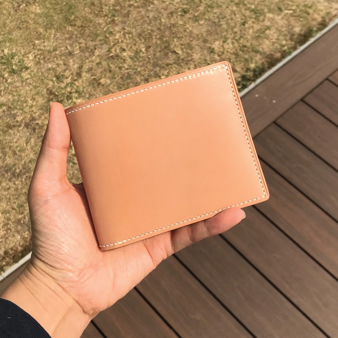 原色枥木牛皮 短银包 经典两折皮夹 纯手工制 - 皮夹/钱包 - 真皮 黄色
