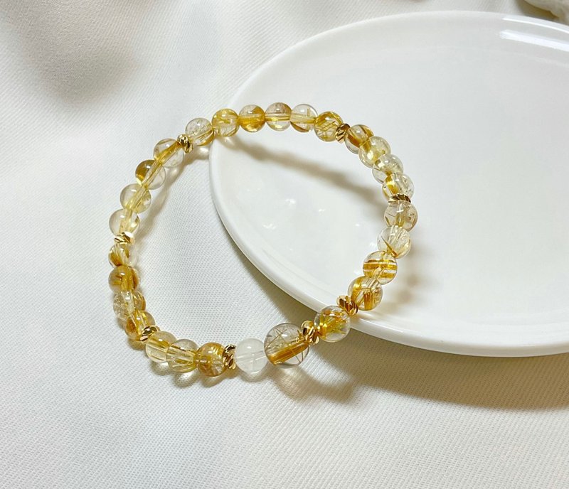 【丰盛与财富】 钛晶  玻璃体蓝月光石 水晶手链 - 手链/手环 - 宝石 黄色