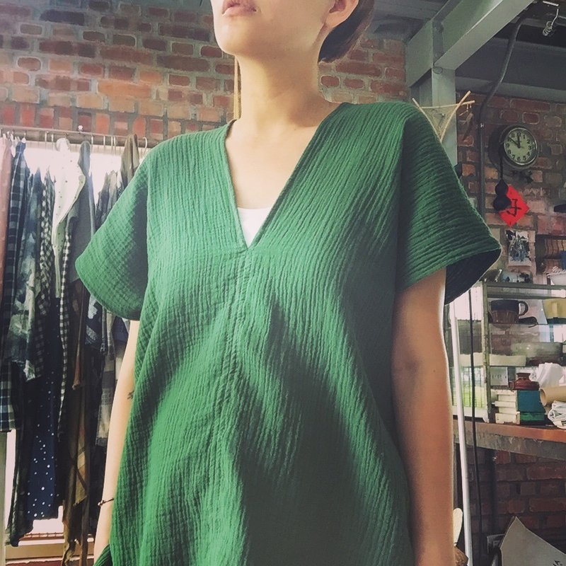 手工服 天然双层纯棉水洗肌理感绿色舒服上衣（多色可订做） - 女装上衣 - 棉．麻 绿色
