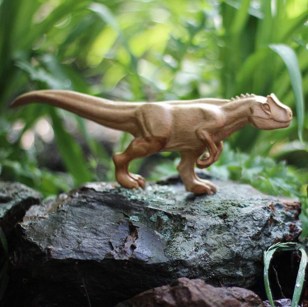 Wooden dinosaur allosaurus, wooden hand carved statue - 摆饰 - 木头 