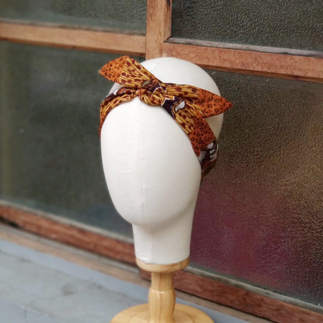 小牛村 手工发饰 铝线发带 时尚纹路 复古 薄棉纱【丛野豹纹】 - 发饰 - 棉 咖啡色